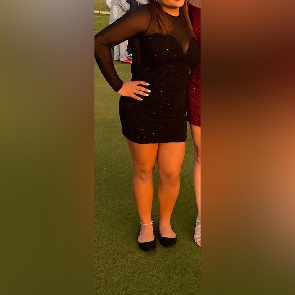 Windsor black long sleeve short dress with rhinestones